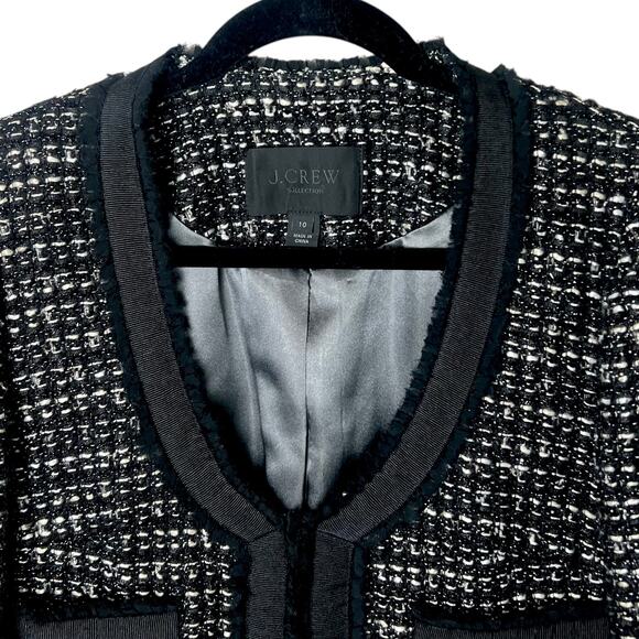 J.Crew Collection Cropped Black Shimmer Tweed Jacket 3/4 Sleeves Size 10 - Picture 2 of 10
